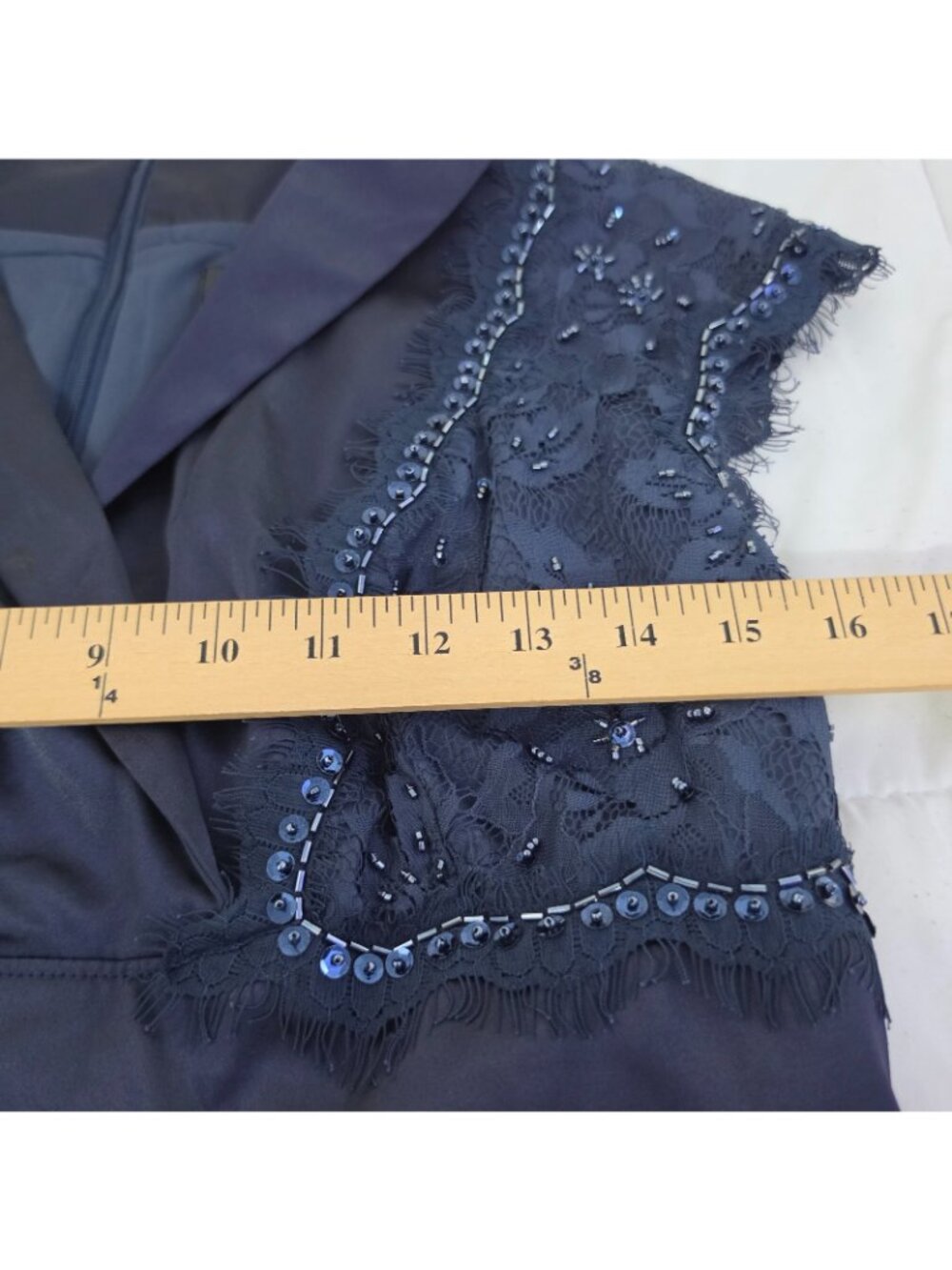 Adrianna Papell Occasions Gown 10 Navy Beaded Lace Formal Evening Mother Bride - Picture 8 of 15